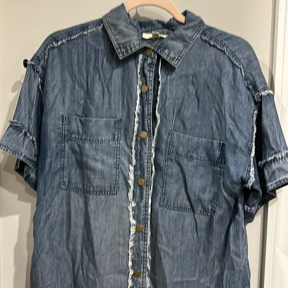 Easel medium distressed denim dress. - Picture 2 of 6